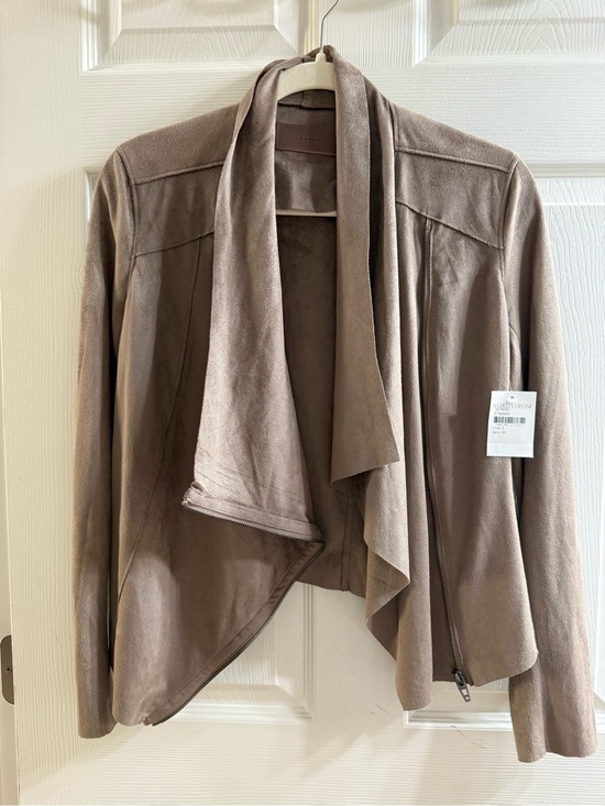 Blank NYC Jackets & Blazers - Blank NYC Taupe Draped Leather Open Front Jacket